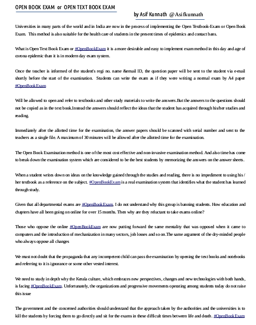 ForumMahe's tweet photo. Thank you @Asifkunnath Sir for the thought provoking tweets on Open Book Examination.
We just thought of compiling them into a write up.
#OpenBookExam #OBE #OTBE #OpenTextBookExam #StudentsLivesMatter #studentslivesmatters
#ExamsInCovidAGenocide #OfflineExamsAGenocide
#Kerala https://t.co/XK6bxGwlXF