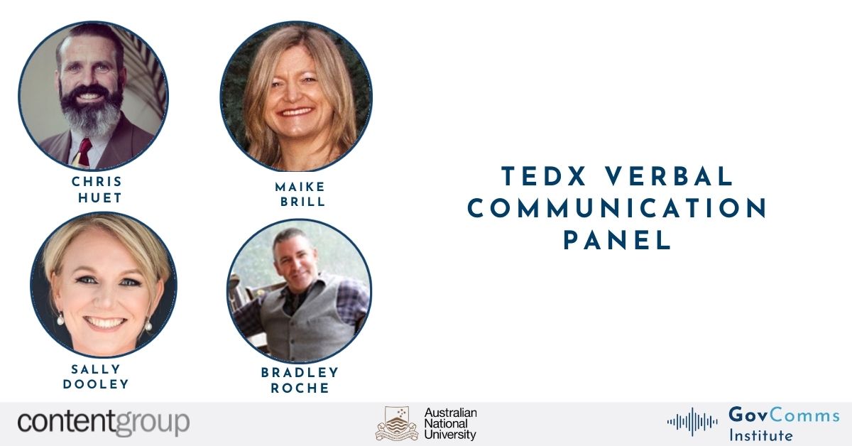 govc_institute's tweet photo. Today we have another #GovCommsFestival presentation featuring  
@comms_coach, Maike Brill,@sally_dooley and Bradley Roche from @TEDxCanberra. 

To hear about their tips and tricks head to the #GovCommsInstitute: https://t.co/8AcgtpVNFR https://t.co/stENPIIxUK