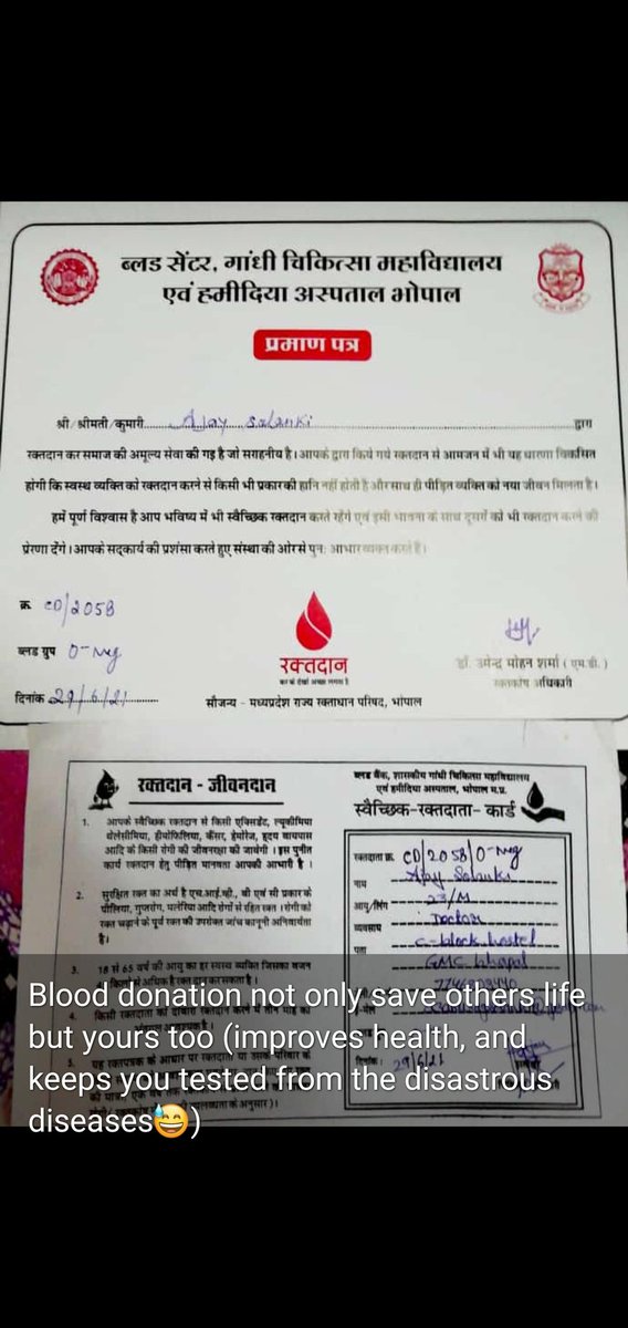 AjaySol36474570's tweet photo. Apart from searching girl and flirting, do blood donation 😉😅
Bhai sahab jab apni wajah se kisi ke chehre pe muskaan aati hai to zindagi jeene ka maza hi kuch aur hota hai
#BloodDonation
#savelife
#BeSafe
#bondedsociety
#faltukibaatenchhodokaamkaro😅 https://t.co/H3sXZzVJ8i