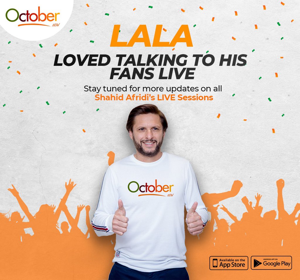 OctoberNowApp's tweet photo. Thank you everyone for an overwhelming response! 

Stay tuned on the page for more updates of Shahid Afridi’s live sessions! 

#OctoberNow #ShahidAfridi #LiveSessions https://t.co/258LsOBQD4