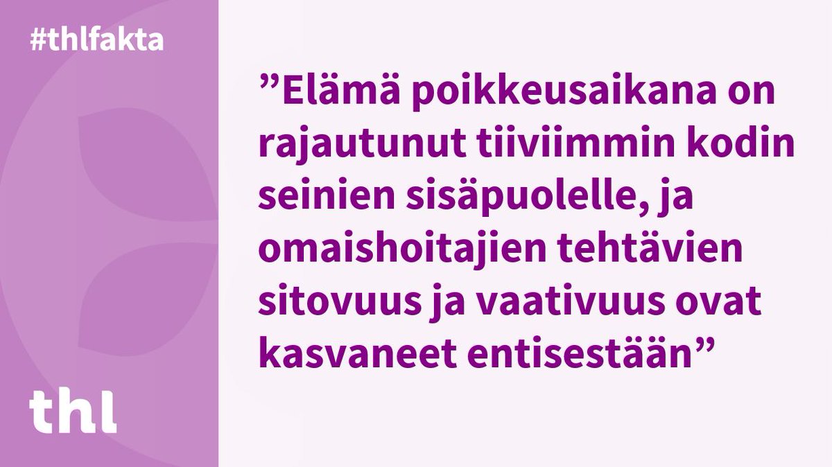 THLIkaantyminen's tweet photo. Koronaepidemia vaikeutti huomattavasti omaishoitajien arkea. Noin puolet kunnista oli kyennyt korvaamaan alasajettuja ryhmämuotoisia palveluja muilla omaishoitoa tukevilla palveluilla epidemian alkuvaiheessa.
Lue lisää➡️https://t.co/QVhtPpNwlG
#omaishoito #Korona #Covid https://t.co/4X957nyPVF