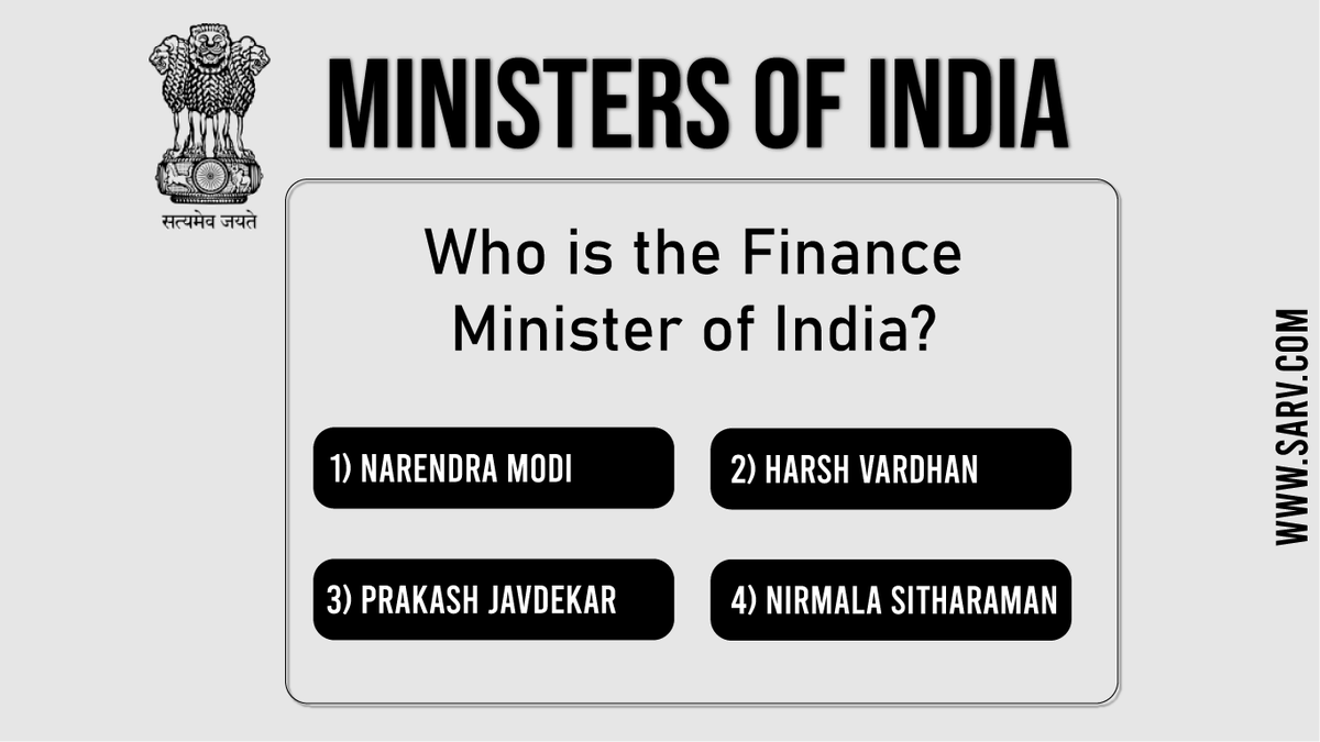 SarvOfficial's tweet photo. Ministers of India. Quiz: 02
#Sarv #ministersofIndia #FinanceMinister #Politics #quiz02 #QuestionOfTheDay #Questionbox #tuesdayvibe #TuesdayFeeling #commentbelow https://t.co/L9CpHw3UwA