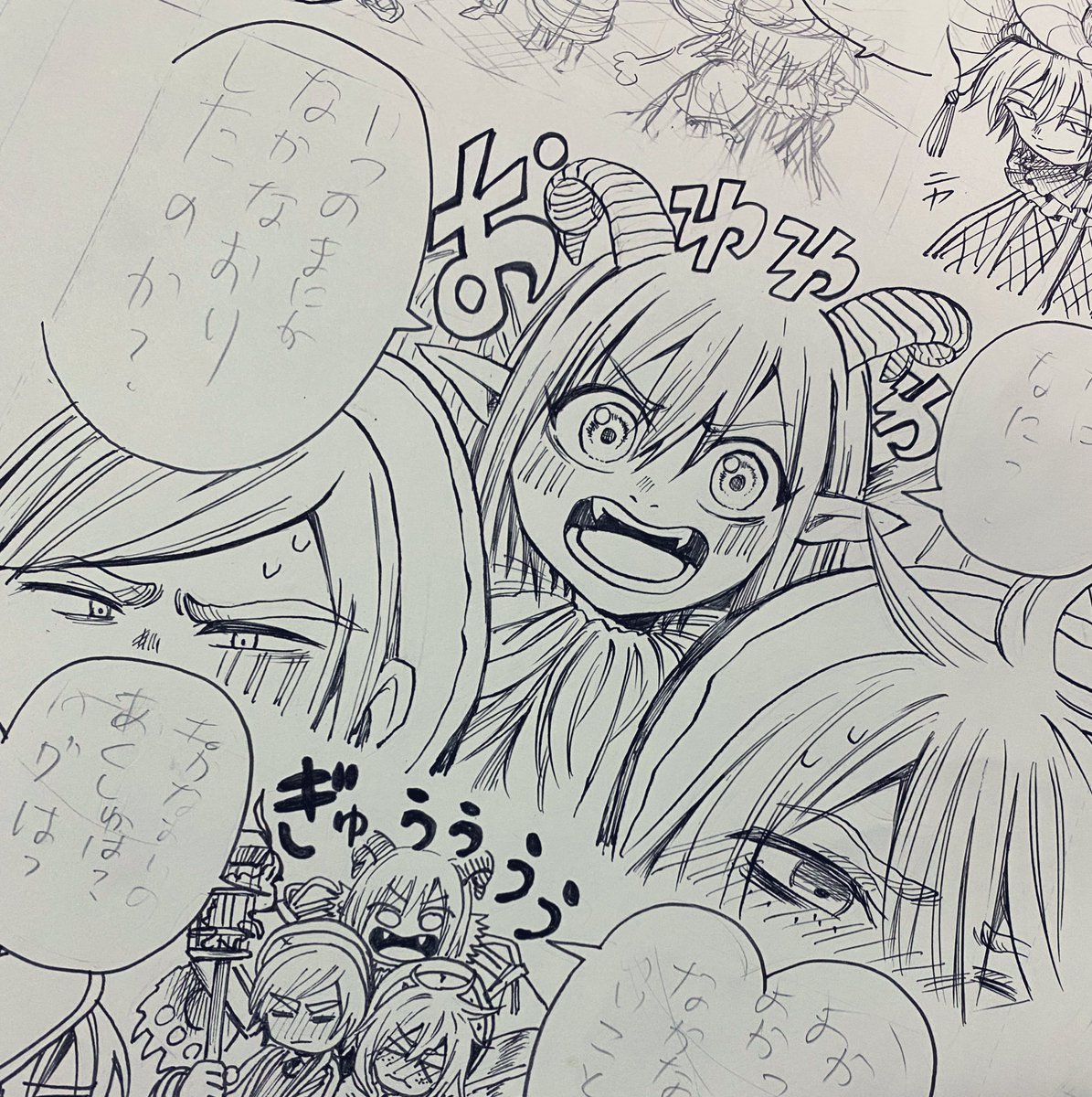 これは最近描いたキュートなコマです。
新キャラ3人もおる 