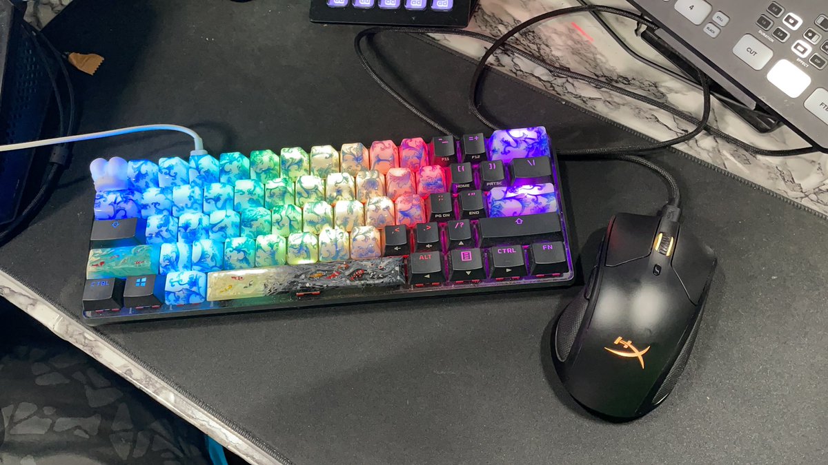 OfficialDabier's tweet photo. Show me ur custom keyboards
I love my @HyperX keyboard with floral porcelain keys, custom #Jellykey koi fish pond keys and a booty escape key!
What’chall workin with? https://t.co/U9vOw9ecdU