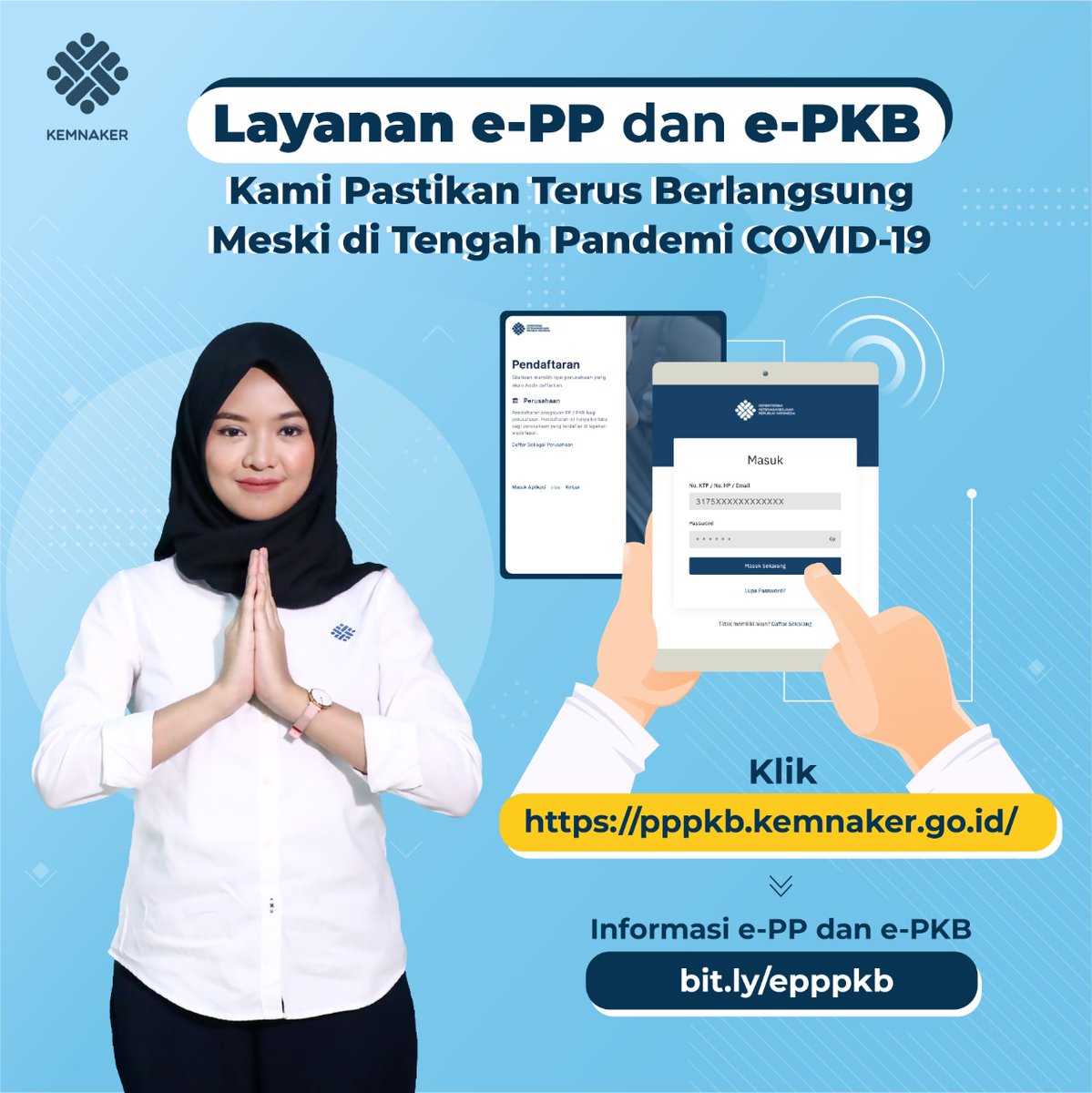 KemnakerRI's tweet photo. Kemnaker tetap melayani pengajuan Peraturan Perusahaan (PP) dan Perjanjian Kerja Bersama (PKB) bagi perusahaan di masa pandemi COVID-19 melalui Layanan e-PP dan e-PKB:
⬇️⬇️⬇️
https://t.co/CM0uyLdrEG

panduan penggunaan layanan ini dapat dilihat pada https://t.co/B3jQp13GmP. https://t.co/PwckDrVvS6