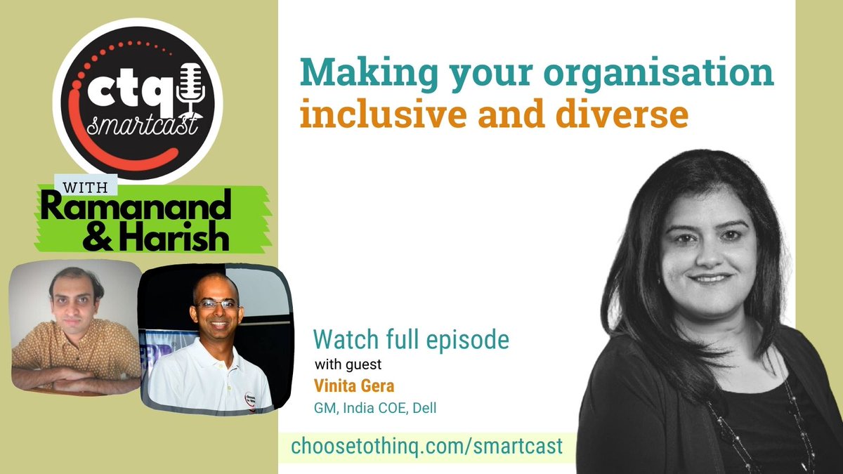 choosetothinq's tweet image. What can you do to be truly inclusive and truly diverse? All this and more, in this #Smartcast conversation between @vinitagera, GM of the India COE at @DellTech and CTQ&apos;s @bvhk.

choosetothinq.com/blog/2021/6/22…

#CTQSmartcast #SmartConversations #ShapingCulture #SocialCapital