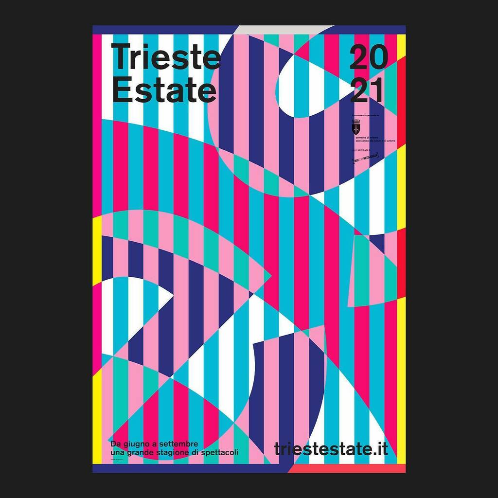 Trieste Estate, the summer festival of the beautiful maritime city of Trieste, is BACK 🦀🧴⛵️ with over 120 events, from theatre to concerts and cinema. Enjoy the summer! 🛶🚣⛵️
Trieste Estate 2021 Poster, 70 x 100 cm (series of 3), for the City of Tries… instagr.am/p/CQsRxfoLyKi/