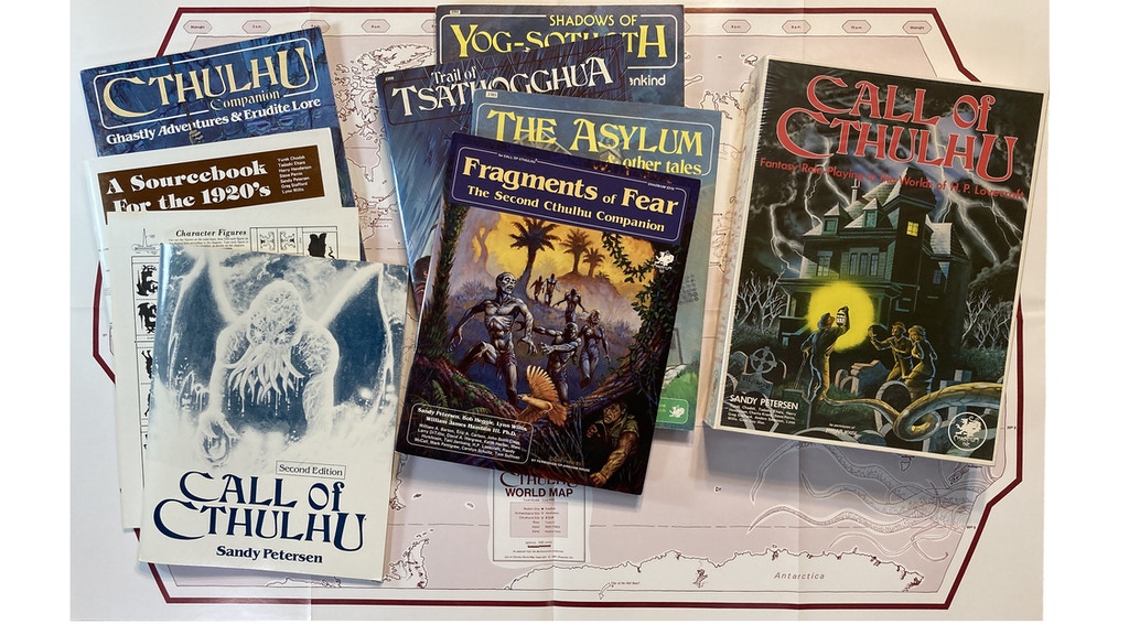 Chaosium_Inc's tweet image. To help celebrate the 40th anniversary of Call of Cthulhu, this Friday (July 2nd) we're launching the CALL OF CTHULHU CLASSIC KICKSTARTER, featuring a remastered version of this iconic boxed set and *five* of its first supplements.