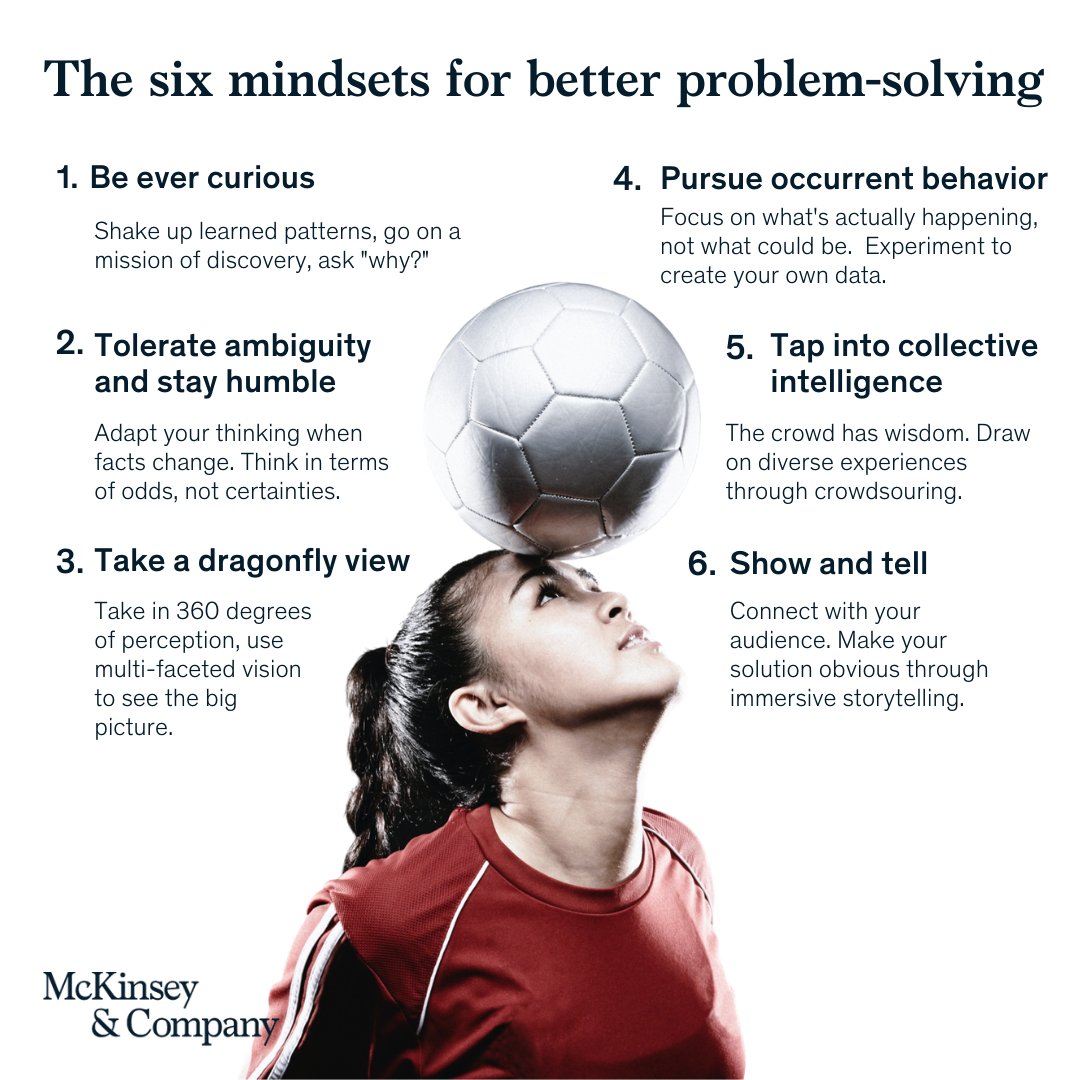 McKinsey's tweet photo. 🤔 From being ever curious...
🧠 ...to using collective intelligence.

Six problem-solving mindsets can help you navigate these tough times: https://t.co/4URdVPy21Q