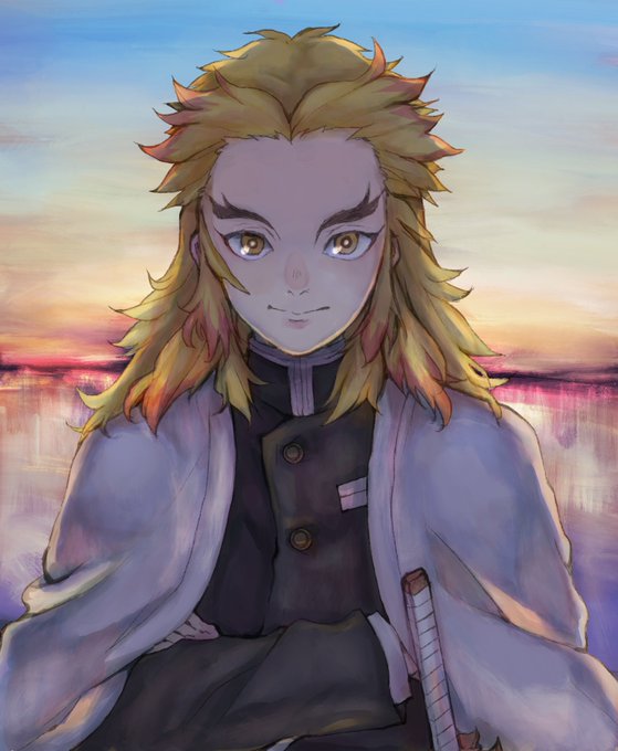 WasamoさんがTwitterに投稿した煉獄杏寿郎(鬼滅の刃)のイラスト。