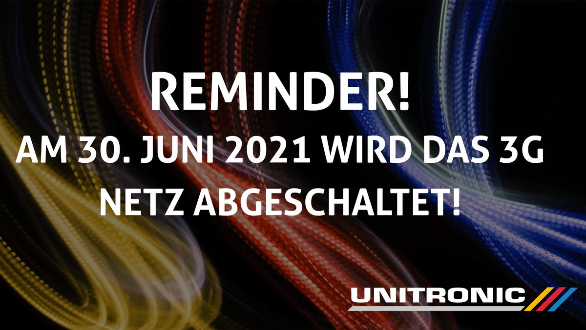 📌 Am 30. Juni 2021 wird das 3G Netzt abgeschaltet. 

Wir beantworten Ihnen in unserem neusten Beitrag wie Sie  erfolgreich auf 4G umsteigen können und was es alles noch zu beachten gibt. 

➡️ unitronic.de/das-3g-netz-wi…

#3G-abschaltung #4G-Netz #news #unitronic