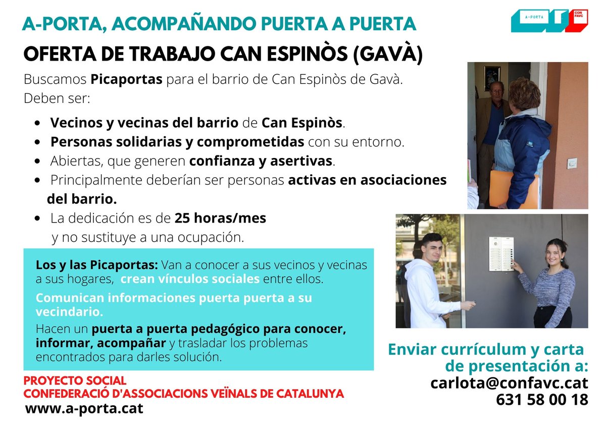👉🏽#¡Atención! ¡¡Buenas noticias!! #ofertalaboral #ofertadetrabajo 
🧐Te estamos buscando a ti... ¡Sí ☺, sí!
¿Vives en el barrio de Can Espinòs o de Ausiàs March de Gavà?
¡☺Entonces puedes trabajar con nosotros! #Gava #CanEspinòs #AusiàsMarch