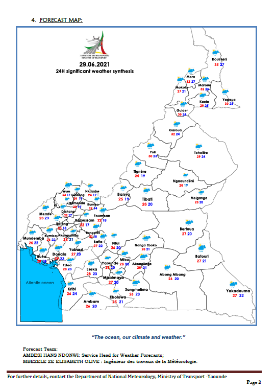 Direction De La Meteorologie Nationale Du Cameroun Numerical Weather Forecast Bulletin N 244 Issued On June 29 21 Valid From June 29 21 At 12 Am To June 30 21 At