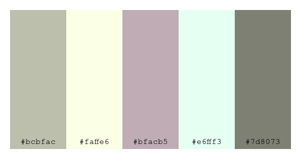 ColPaletteBot's tweet photo. Beep beep, here's a pretty color palette for you!
color-scheme.js parameters used:
- hue: 344
- variation: pale
- colors: #bcbfac, #faffe6, #bfacb5, #e6fff3, #7d8073
Have a lovely day!
#twitterbot #colorpalette #colors #palette #prettycolors https://t.co/LQIwpfbHmH