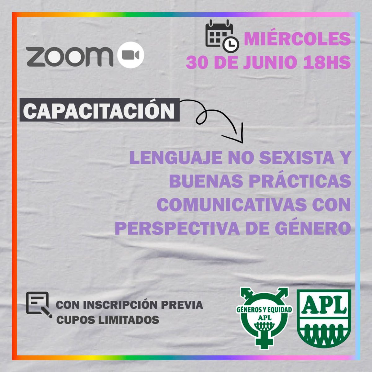 💬 Es posible construir desde el lenguaje un mundo más equitativo. Por eso importante comprender de qué hablamos cuando hablamos de lenguaje no sexista y con perspectiva de género.

📆 30/6
⏰ 18 hs
✍🏼 forms.gle/KBB2pbe9LraDVf…