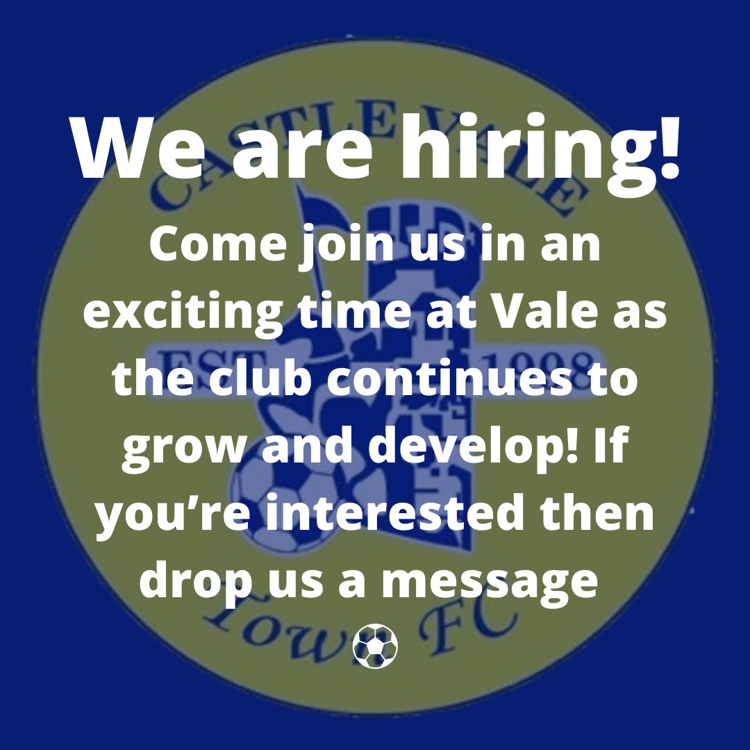The club is growing and you can join us! We are looking for people to support us here at the Vale, the roles we are currently after:

Photographer
Social Media Manager
S&amp;C Coach
Kitman

If there’s a role there or something you feel you’d like to do then message us 💙⚽️💛 #CVTFC