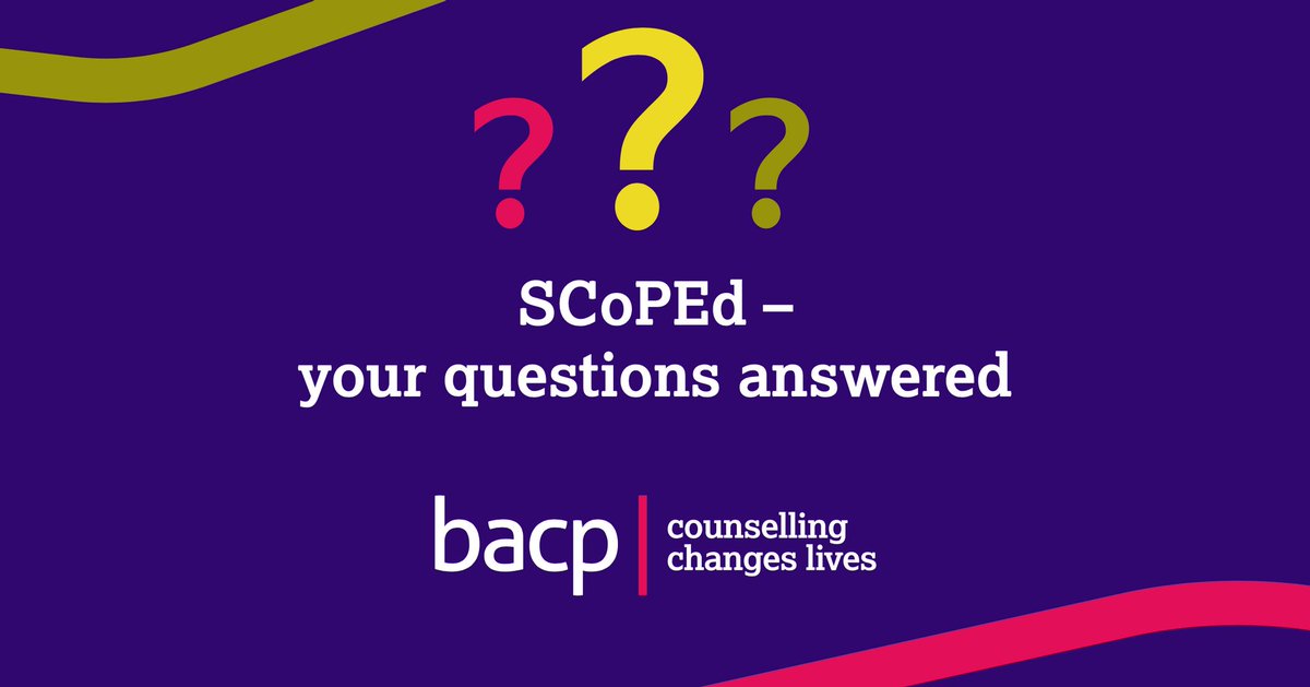 BACP's tweet photo. We understand our members may have questions about SCoPEd. We’ve answered the most commonly asked ones on our website. 

🔗 https://t.co/YaNkwkQX3V https://t.co/gU64jgBrII