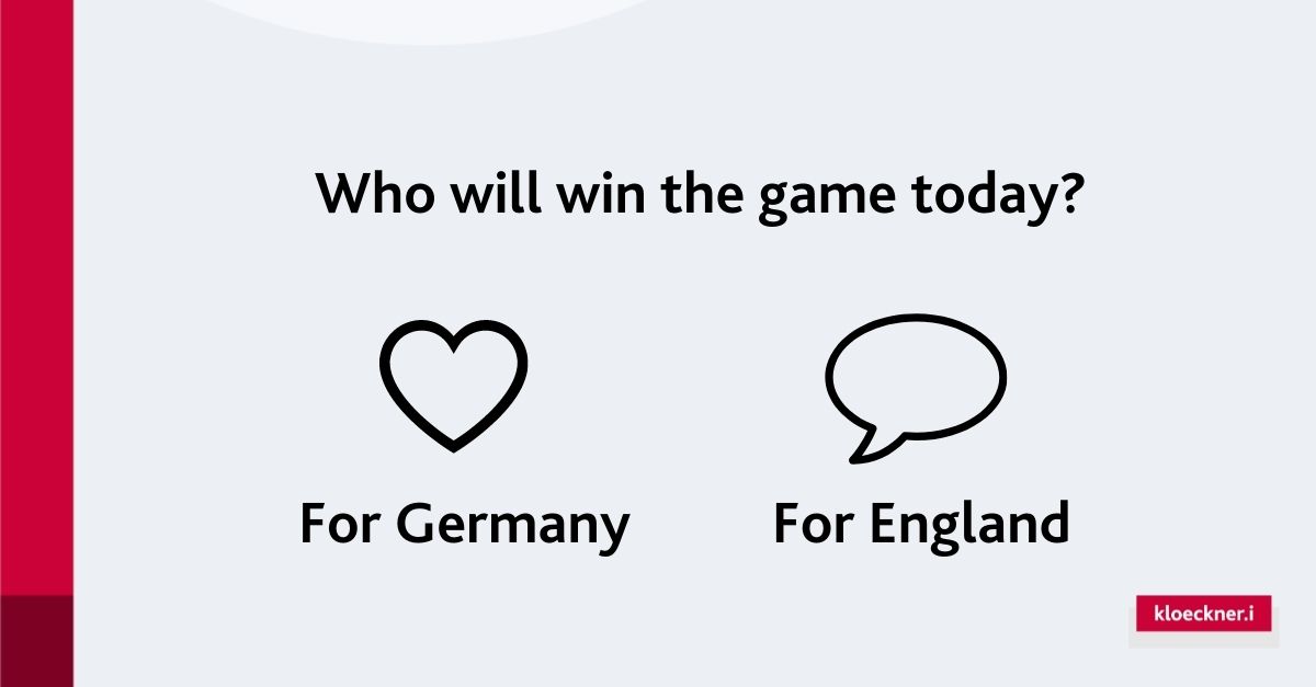 kloeckner.i (@kloeckner_i) on Twitter photo Today is the European Championship round of 16 in
which Germany meets England!⚽️🏆
What do you think, who will win the game? 🤔
Let us know below!
#letusknow #football #em2021 #germany #england #wembley Today is the European Championship round of 16 in
which Germany meets England!⚽️🏆
What do you think, who will win the game? 🤔
Let us know below!
#letusknow #football #em2021 #germany #england #wembley