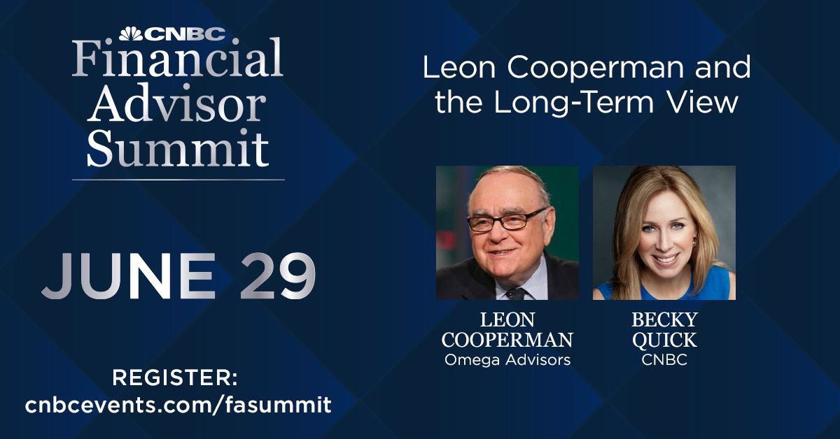 Couldn’t be more excited about today’s #FinancialAdvisor Summit. We have an amazing lineup of industry leaders including Leon Cooperman to provide actionable insights for your practice. Join us! Request an invitation to this exclusive, virtual event at cnbcevents.com/fasummit.