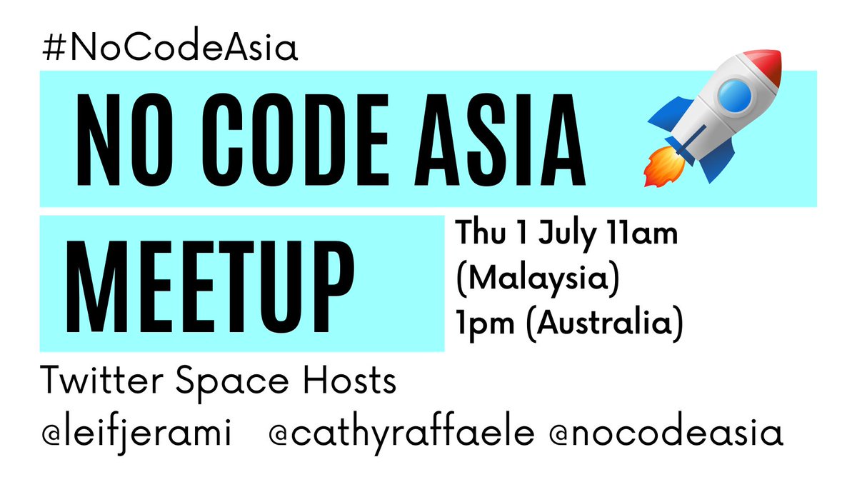 cathyraffaele's tweet photo. 🚀 We're starting a #nocode meetup especially for Asia-Pacific hours. First one is this Thursday!
🚀 All welcome (no matter where you live)
🚀 Come join us to get support on building and launching your no-code projects!
#NoCodeAsia https://t.co/gJIzoeywTg