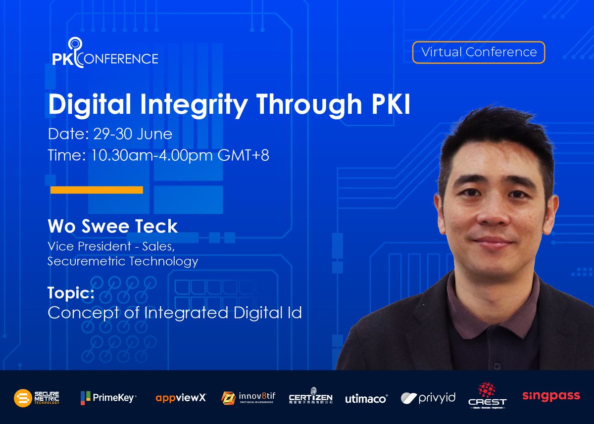 securemetric's tweet photo. What are your thoughts on unifying all your digital IDs on one integrated platform? Wo Swee Teck, Securemetric's VP of Regional Sales shares his views on it #live on Digital Integrity Through PKI. 

#PKI #DigitalID #Integrated https://t.co/o3ZNBhpn0J