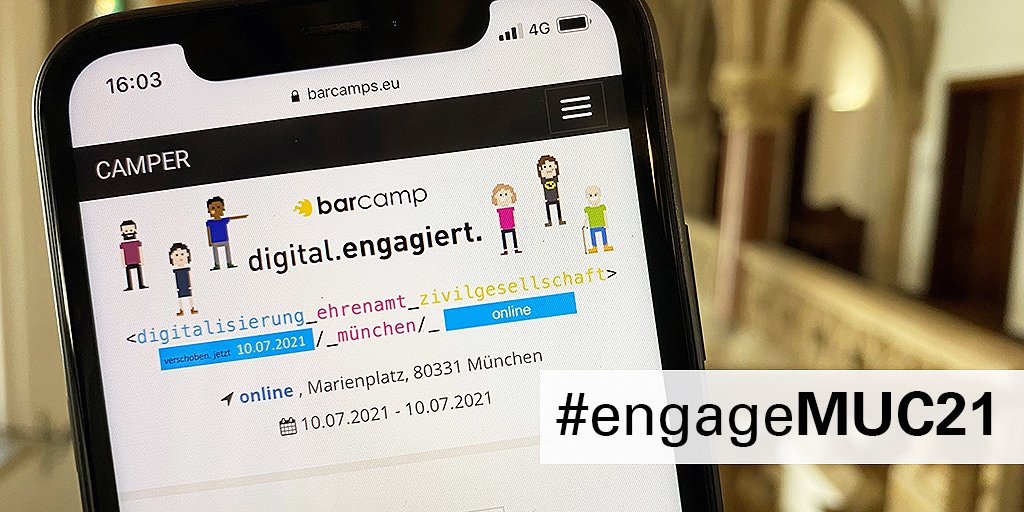 StadtMuenchen's tweet image. Barcamp #Digitalisierung, #Ehrenamt und #Zivilgesellschaft - noch wenige Plätze frei!
📅 Samstag, 10.07.21 
➡️ Wissen teilen, Verbündete finden, Ideen entwickeln
ℹ️ Info & Anmeldung: t1p.de/muc-21
#engageMUC21 #engagieredich