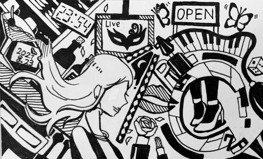 Title 夜の女性 メッセージカードサイズ 絵 イラスト バケツねこの漫画