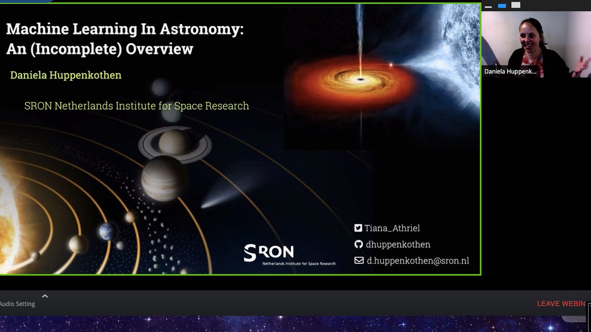 tanmoylaskar's tweet photo. @eliotayache @wenskovitch @amrutajaodand @Martijn_Wilhelm And we're off! @Tiana_Athriel starts us with the monumental task of summarizing Machine Learning in Astronomy with a fabulous keynote 🔑🎶 at #EASLeiden2021 https://t.co/BG6CJe7o4T