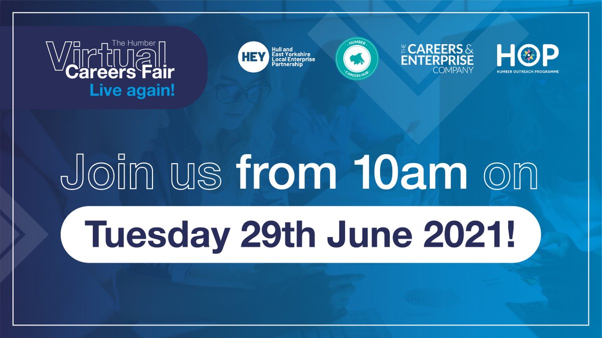 Taking place from 10am today!

Please visit humbercareers.co.uk to visit the Humber Virtual Careers Fair - organised by the Humber Careers Hub with <a href="/HOP_Humber/">HOP</a>, <a href="/CareerEnt/">The Careers & Enterprise Company</a> and the four Humber local authorities.

Speak to employers, visit the live stage &amp; explore your options