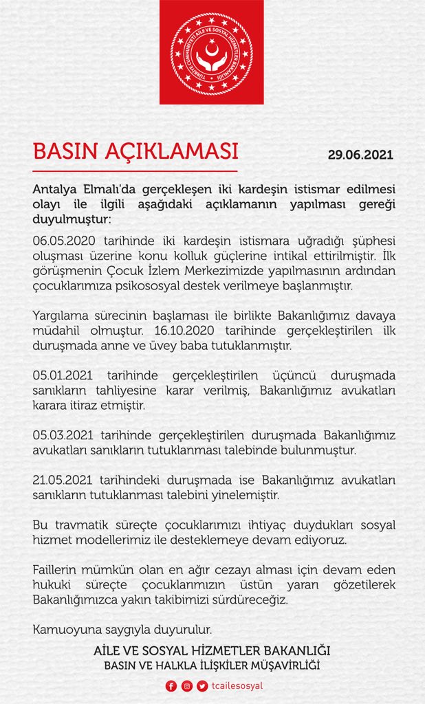 tcailesosyal's tweet photo. ❗Antalya Elmalı’da Gerçekleşen İki Kardeşin İstismar Edilmesi Olayı İle İlgili Basın Açıklamamız
#elmalıdavası

https://t.co/rHGAl5M55e https://t.co/PDgeSXqOAK