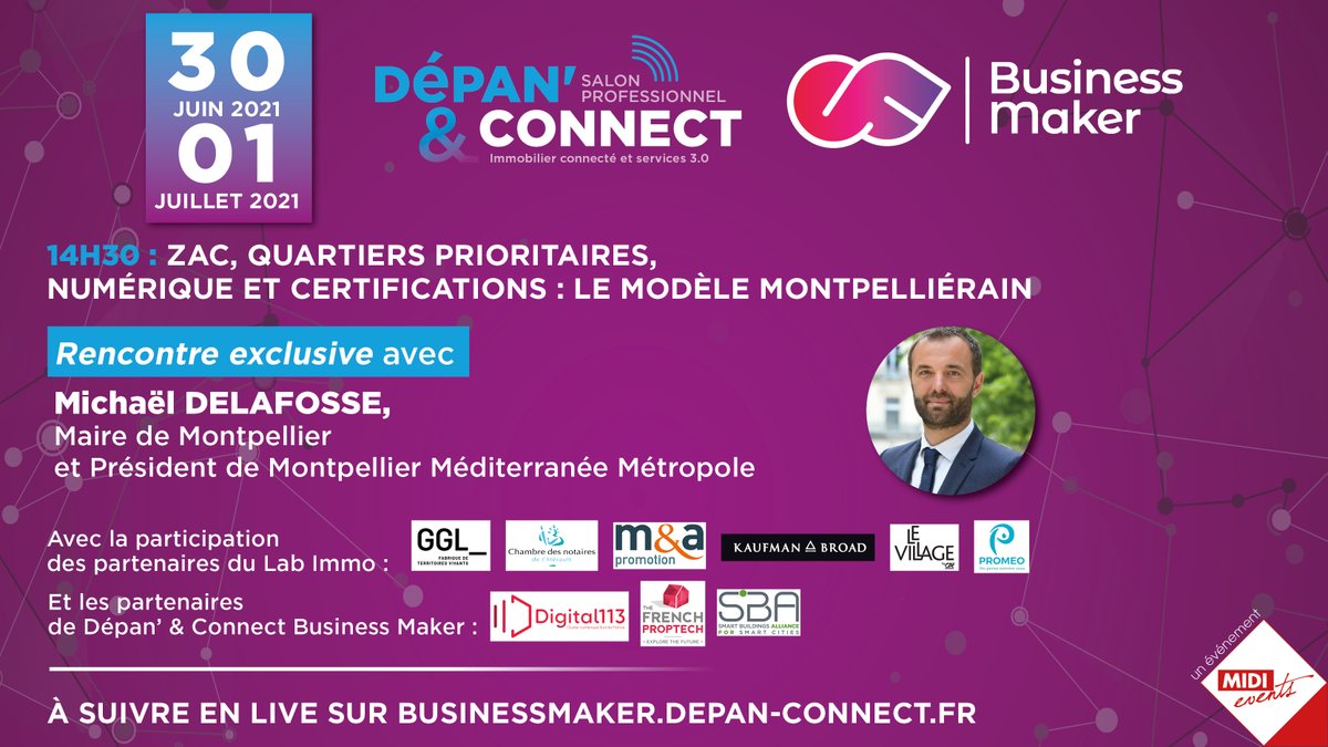 📢 Première édition du Salon Depan &amp; Connect et Business Maker en association avec <a href="/Digital113_/">Digital 113</a> !

📅 Demain !
🕝14h30 

Conférence avec <a href="/MDelafosse/">Michaël Delafosse</a> sur les ZACs, quartiers prioritaires, numérique et certifications : le modèle Montpelliérain 🏠