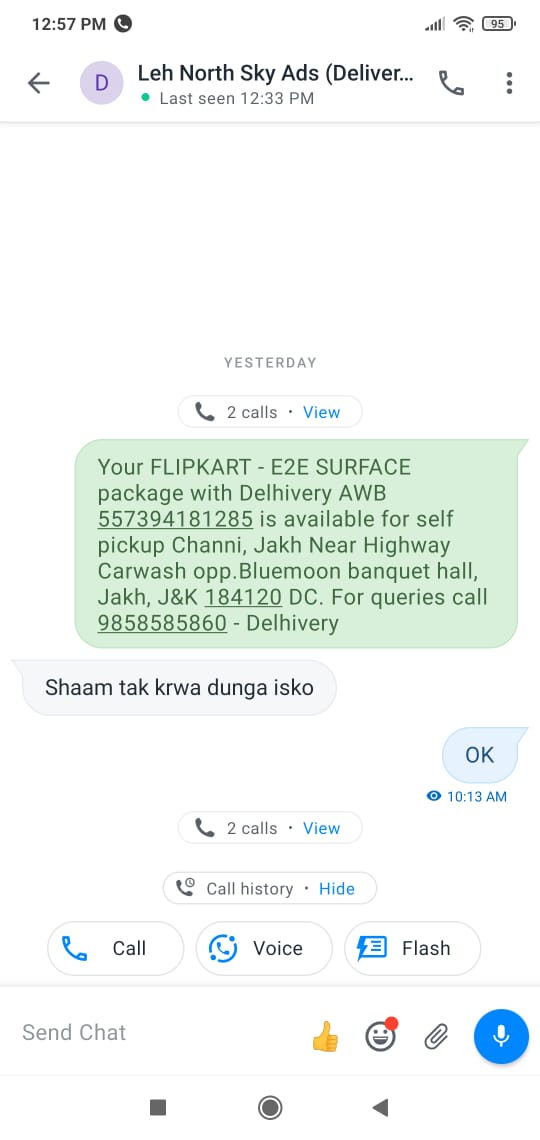 Amandee75481092's tweet photo. @flipkartsupport 
And my pin code 181133 is available for delivery then why such behavior. 
Plz help me with this. 
And i m posting the response of ur delivery agent also. Why such behaviour. https://t.co/ZGXPmhWHeC