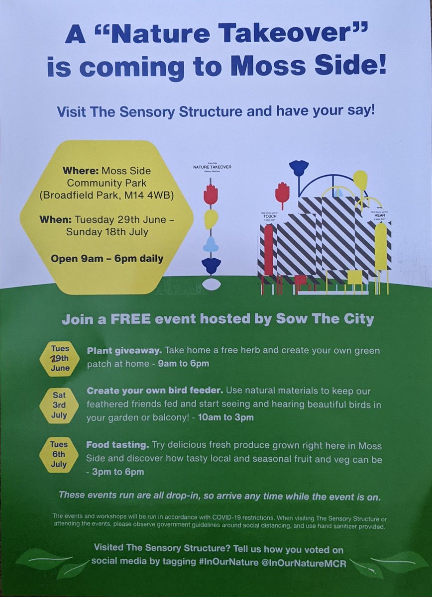 Event today in Moss Side Community Park! Come along, have your say, see the wonderful sensory structure &amp; grab a free herb plant 🌱🌱 #MossSide  <a href="/InOurNatureMCR/">InOurNatureMCR</a>