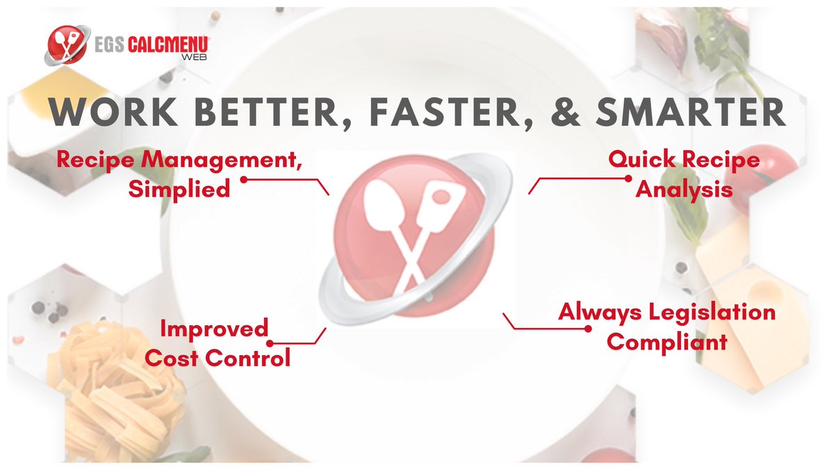 CalcMenu's tweet image. Our smart culinary software, EGS CALCMENU Web, has just the right ingredients to make your job easier. 

#egscalcmenuweb #recipemanagementsoftware #culinary #culinarymanagement #chef #cheflife