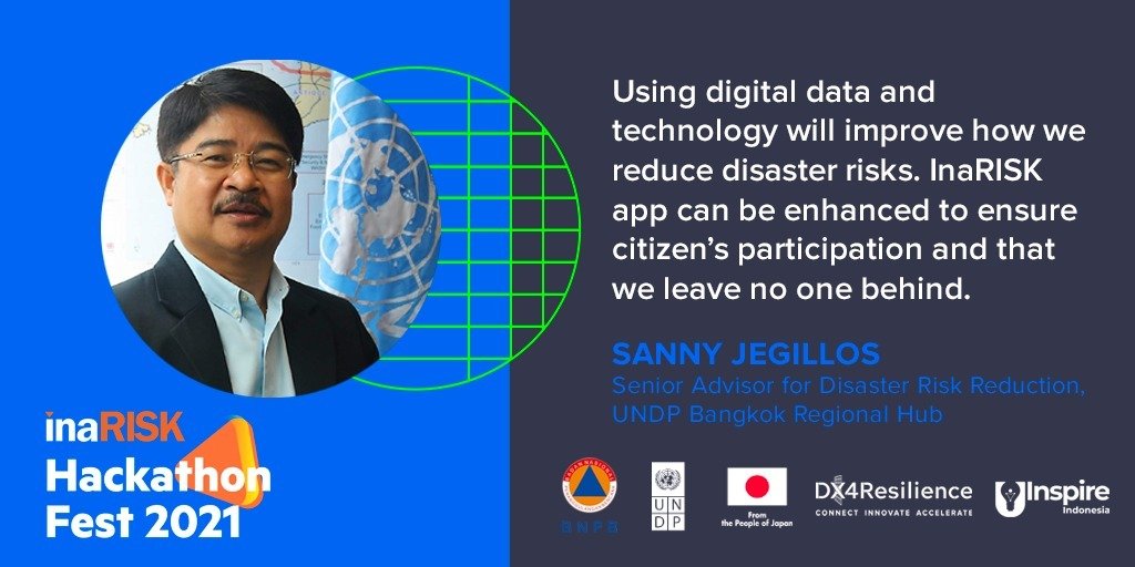 UNDPIndonesia's tweet image. Citizen participation can ensure a better response to disasters. @UNDPIndonesia's #HackathonFest2021 in collaboration with @BNPB_Indonesia &amp;amp; @uinspire_id with @JapanGov support, aims to expand the  #InaRISK app &amp;amp; ensure we #LeaveNoOneBehind #DX4Resilience