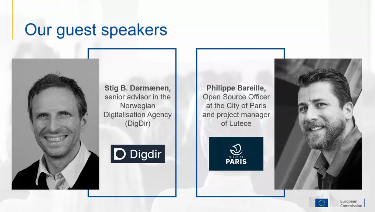 OSOR webinar to explore public administrations adapting to open source development culture, with @stigbd from the Norwegian Digitalisation Agency  <a href="/digdir_no/">Digitaliseringsdirektoratet</a> &amp; Philippe Bareille <a href="/PhilippeBareil1/">Philippe Bareille</a> from the City of Paris, <a href="/LuteceNews/">LUTECE</a> presenting their experiences and best practices.