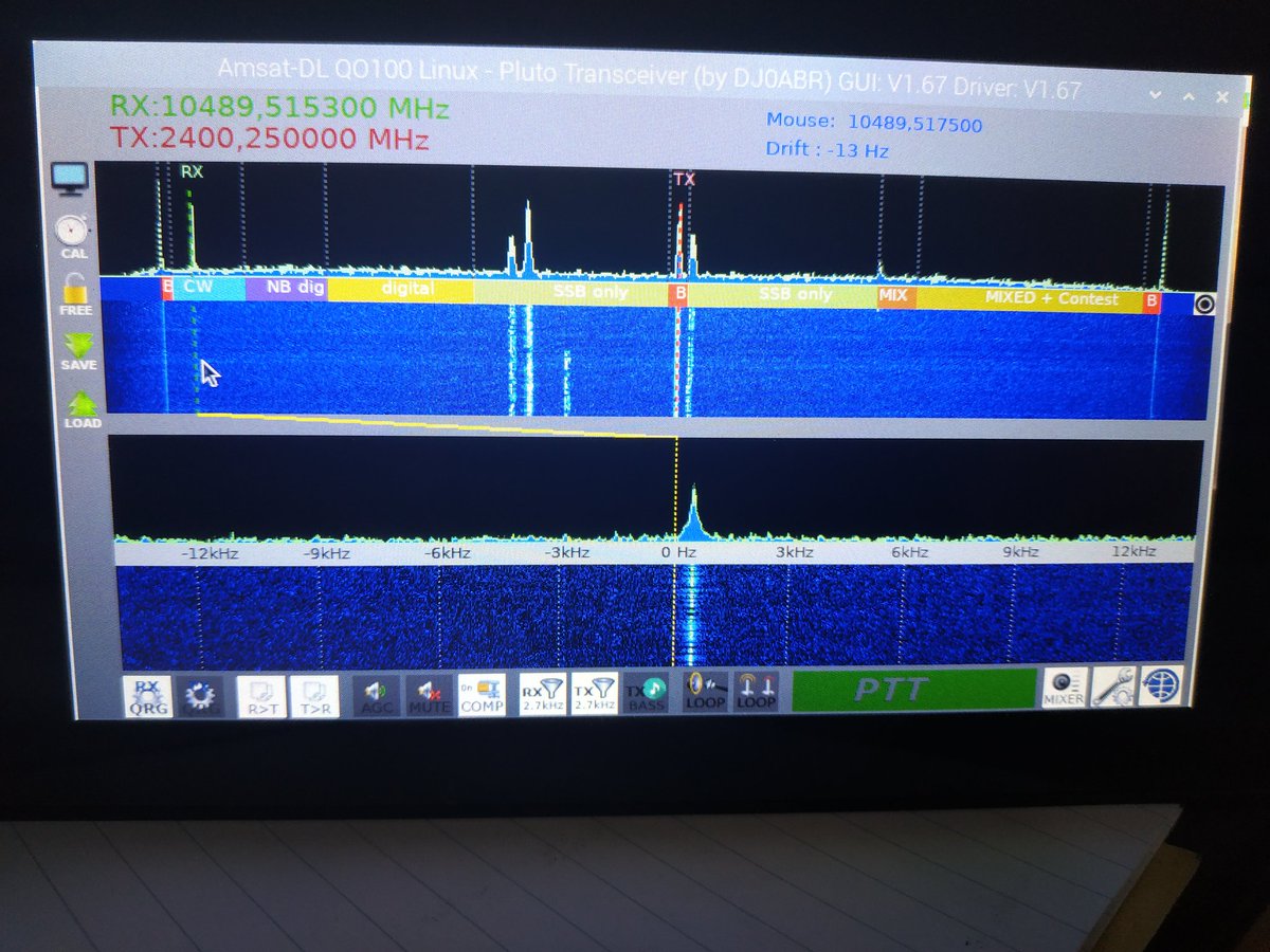 QO100_Transceiver by DJ0ABR running smoothly with PlutoSDR on Raspberry PI4B. #qo100 #amsat