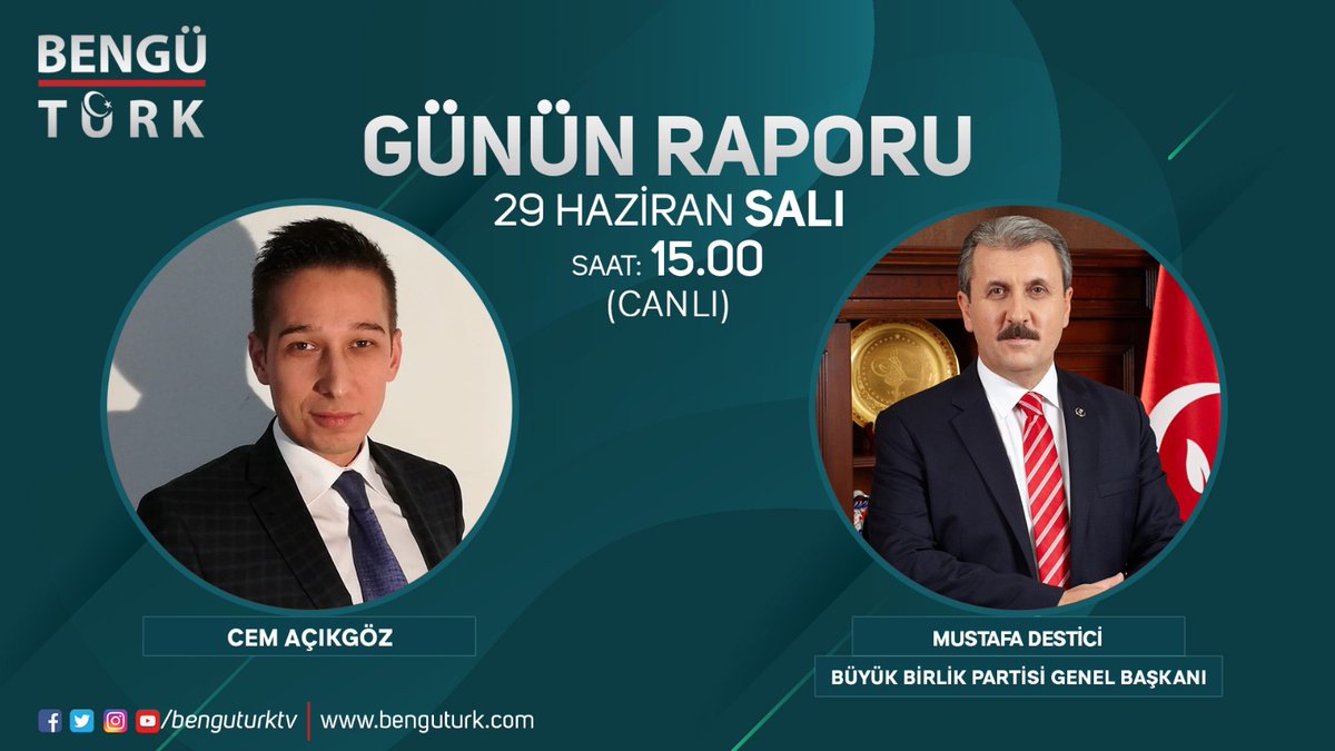 BUGÜN...

BBP Genel Başkanı <a href="/Mustafa_Destici/">Mustafa Destici</a> konuğumuz olacaktır...

Soru, Görüş ve Önerilerini yazabilirsiniz...
<a href="/benguturktv/">Bengü Türk</a>