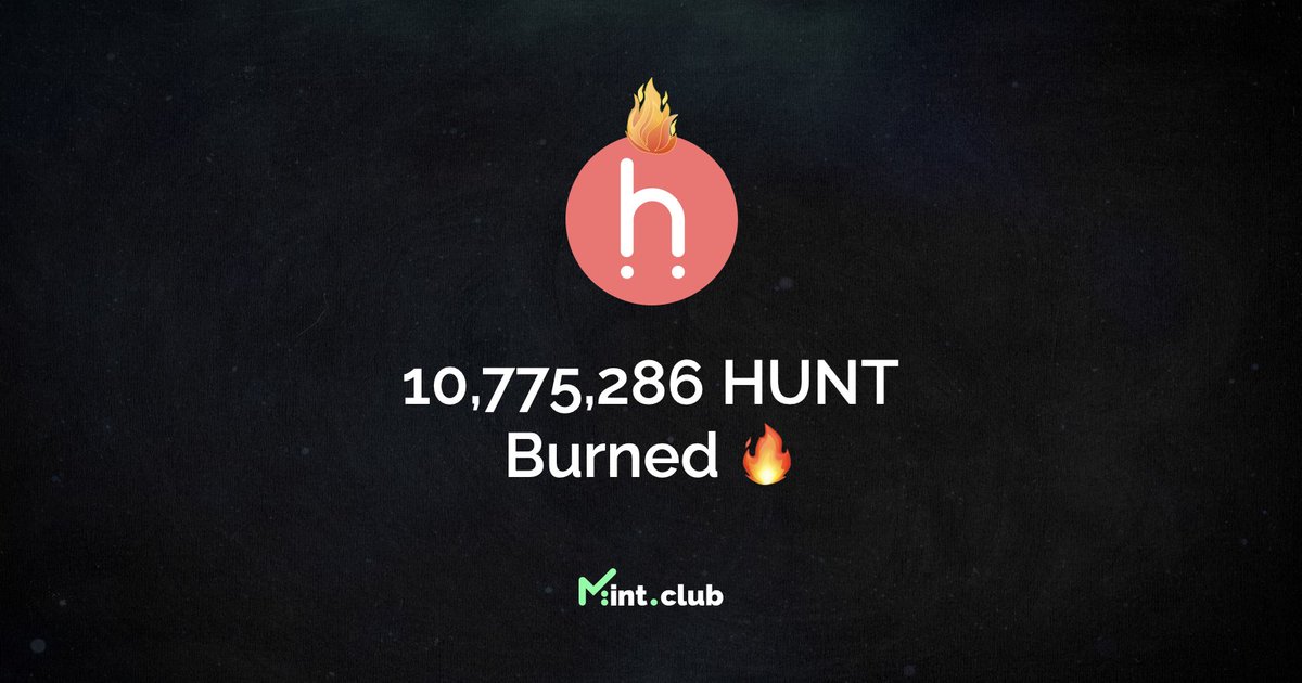 steemhunt's tweet photo. Total burned HUNT tokens from the @MintClubPro pre-sign up: 10,775,286 HUNT ($1,918,690 market value) 🔥
#HUNT #TokenBurned #MintClub #BinanceSmartChain https://t.co/aqyVCOh2aZ