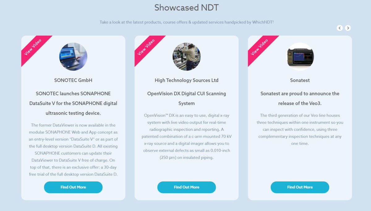 Have you seen our new NDT Showcase feed? 

One of our recent developments that displays the latest products, course offers &amp; updated services handpicked by WhichNDT!

Take a look and explore the global NDT Community: whichndt.com

#ndt #inspection #community