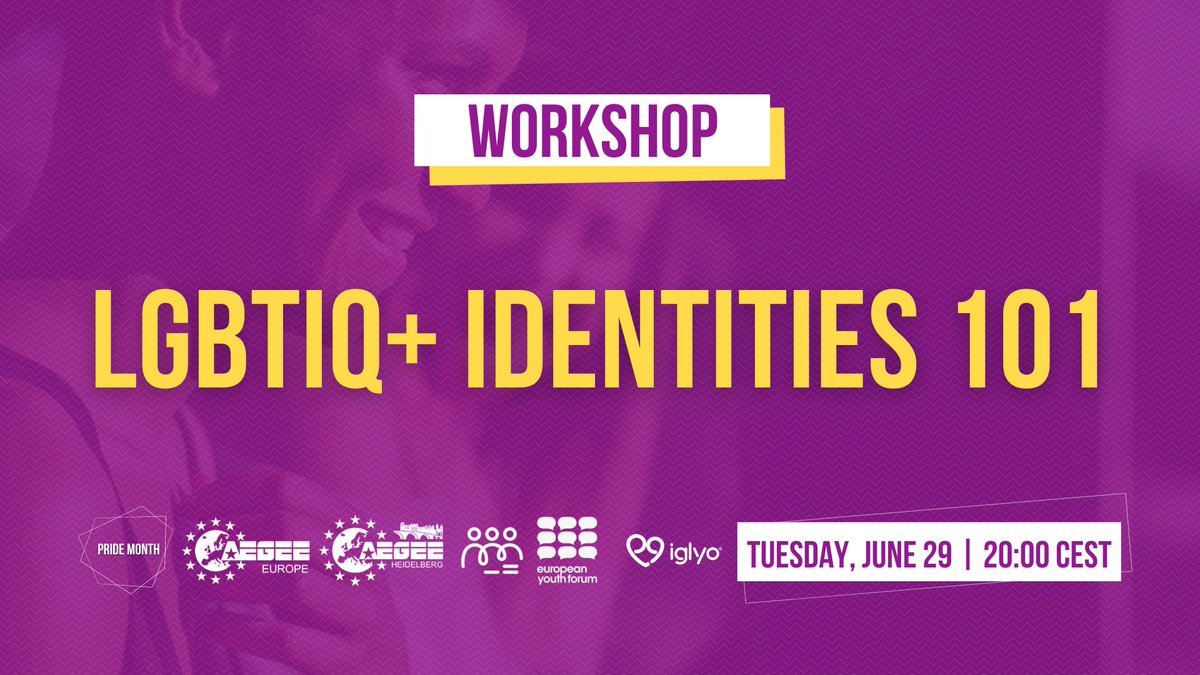 Join the second event by the Social Equity of AEGEE-Europe and AEGEE Heidelberg of AEGEE PRIDE Week 🏳️‍🌈 today at 20:00 CEST!
Link: zoom.us/j/95064833265
Meeting ID: 950 6483 3265
Passcode: AEGEEPride