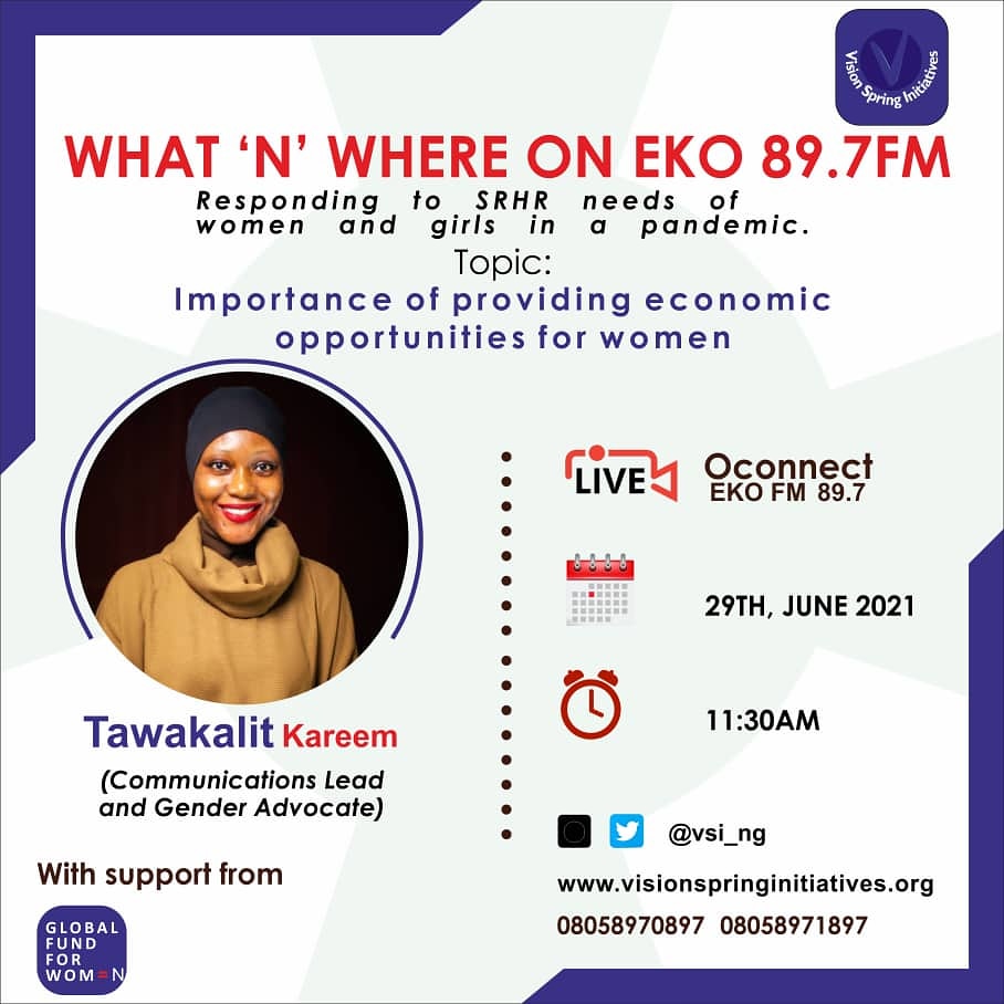 VSI_ng's tweet photo. It's another episode of the #WhatnWhere Radio show on @EKO897fm and as usual, we will be discussing a topic that affects women and girls access to sexual and reproductive health services and information. Tune in by 11.30 am to listen on @Eko_897FM https://t.co/dvxlnKOLzj