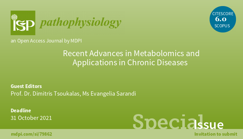 pathophy_mdpi's tweet photo. The new #SpecialIssue "Recent Advances in #Metabolomics and Applications in #ChronicDiseases" guest-edited by Prof. Tsoukalas and Ms. Sarandi is now open for #submissions. Deadline:31 October 2021. More info:https://t.co/AH1LtizdA9.
#metabolicnetwork #inflammation #biomarkers https://t.co/qA0OSnVzI1