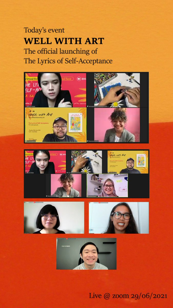 bukugpu's tweet photo. Acara hari ini, launching #LoSA The Lyrics of Self-Acceptance karya R. Yuki Agriardi. Sesinya menyenangkan sekali & memberi banyak insight tentang art therapy. Keren. Terima kasih teman-teman yang telah berkenan hadir. ๐งก #bukugpu #PearPress https://t.co/AbfG9MO5sI