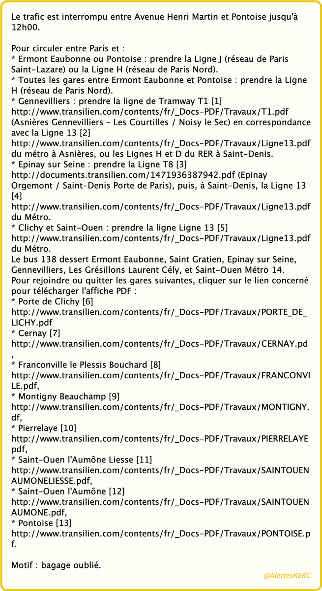 AlertesRERC's tweet photo. @AlertesRERC 🚨Ⓒ - BAGAGE OUBLIÉ (1)

Ligne C : Henri Martin - Pontoise interrompu

☞ Ligne C : Henri Martin - Pontoise interrompu

#RERC
(SNCF - 29/06/21 10:54) https://t.co/FR4GUgi2TA
