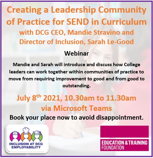 DCG_Inclusion's tweet photo. It's not too late to come and discuss creating a Leadership Community of Practice with our CEO Mandie Stravino and Director of Inclusion Sarah Le-Good.

Follow the link for more information and joining instructions: https://t.co/MPRAepVDor https://t.co/28bm722TLf