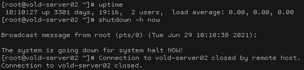 linux system with 3301 day uptime being shutdown