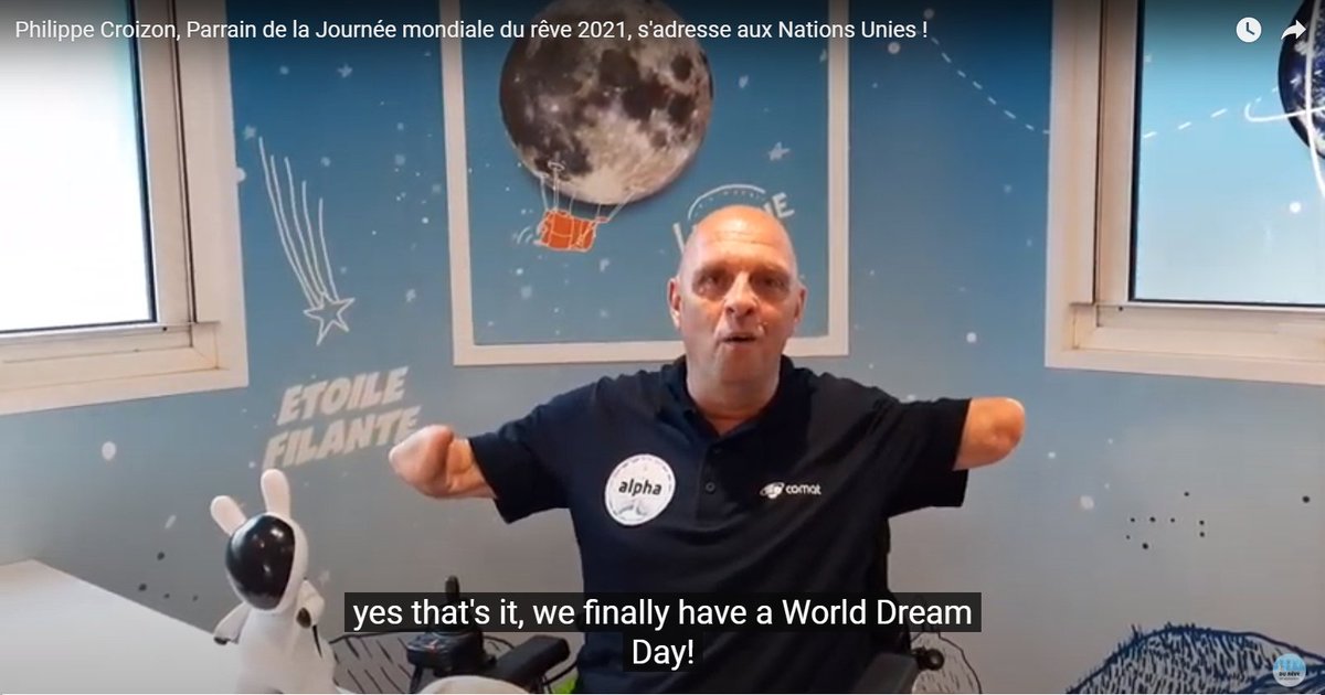 La Journée Mondiale du Rêve est honorée de vous annoncer que <a href="/PhilippeCROIZON/">Philippe Croizon</a> est le Parrain de l'édition 2021 !

youtu.be/8Z9FnJFIeNg
Subtitled in english. 

<a href="/dayfordreamers/">World Dream Day</a> <a href="/franceonu/">La France à l'ONU 🇫🇷🇺🇳</a>
#journeemondialedureve #reverpouravacncer #dreamingforward #worlddreamday2021