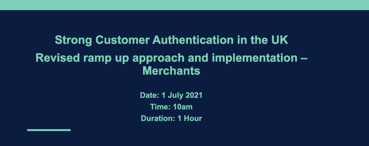 biraofficial's tweet image. The UK Finance SCA PMO are holding a webinar that is aimed at eMerchants which will cover the revised ramp up plan and ensuring eMerchants are aware of what they need to do to be ready for SCA. 

Sign up for free👉 workcast.com/register?cpak=…

@UKFtweets #StrongCustomerAuthentication