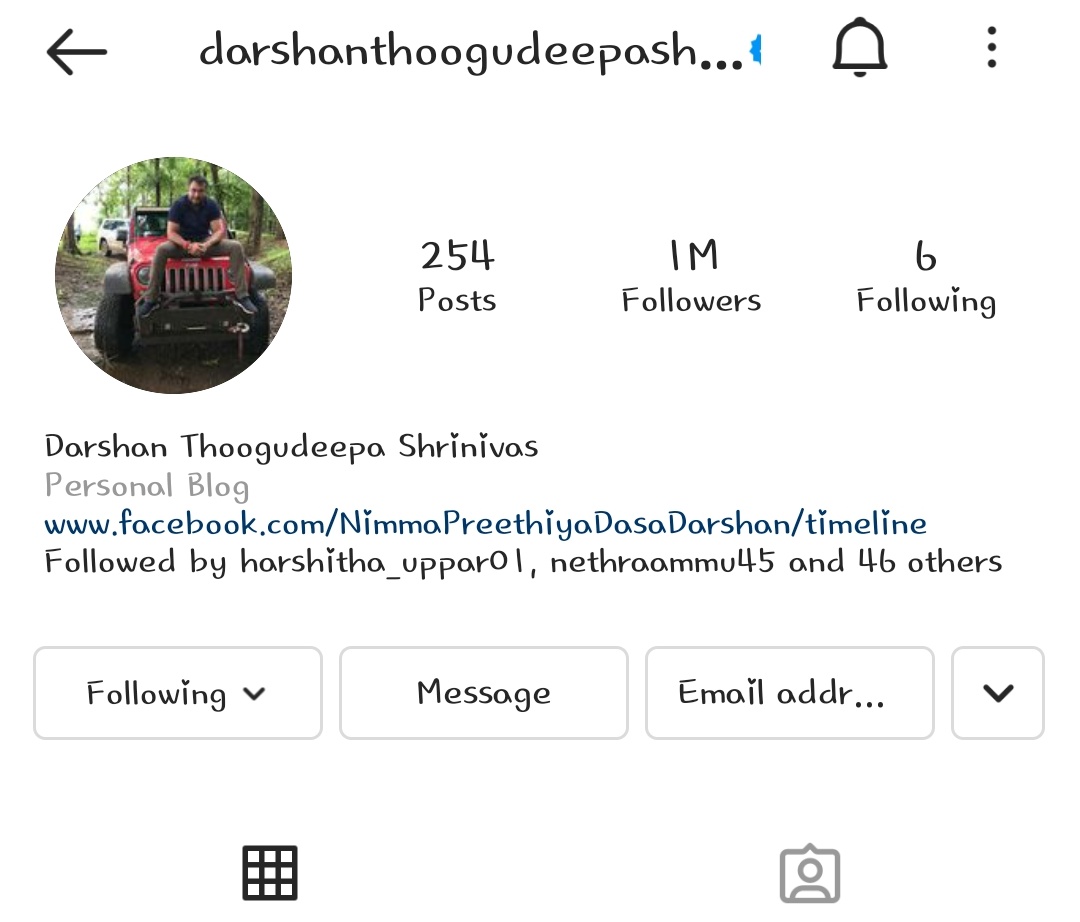 uppidachhu's tweet photo. @dasadarshan Instagram account 1M 
Followers Congratulations Boss
#DBoss #Roberrt https://t.co/tMLJaX1pg4
